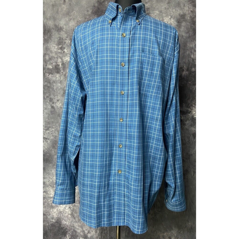 Mens L.L. Bean XL Blue Plaid 100% Cotton Button Down Shirt